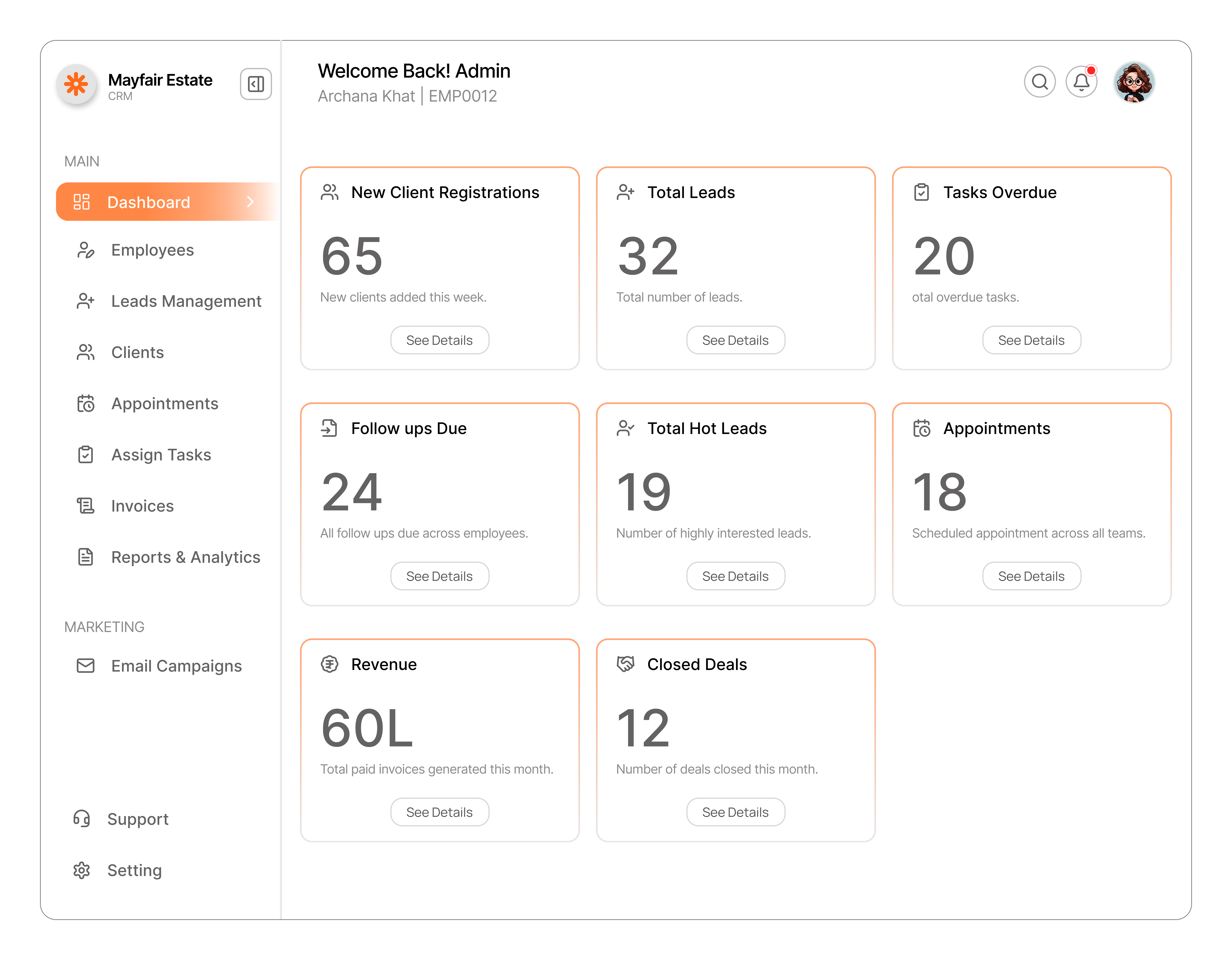 Admin CRM Dashboard