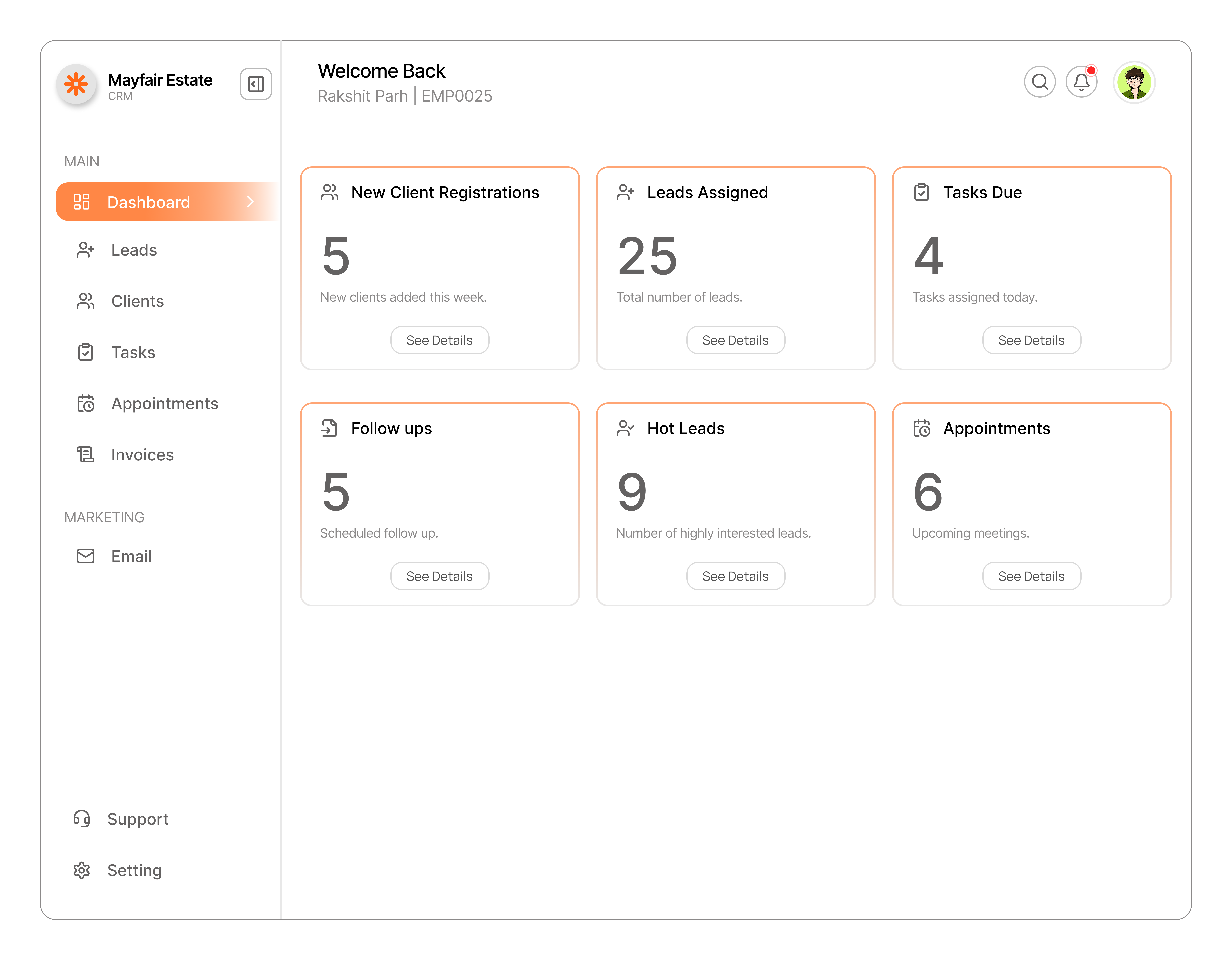 Admin CRM Dashboard